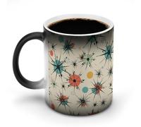 LYHVSFJW Atomic Stars Tasses à café fantaisie en céramique avec motif rétro changeant de chaleur Tasse à thé personnalisée 325 ml pour boissons chaudes et froides, maison, bureau, fête