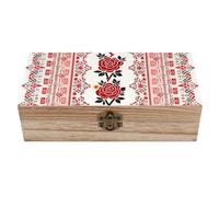 LYHVSFJW Boîte de rangement ukrainienne en bois rose style vintage, boîte à souvenirs avec serrure à charnière, organisateur de souvenirs décoratif pour photos, bijoux, artisanat, trésors et