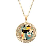 LYHVSFJW Collier avec pendentif rond en forme de chat d'art moderne du milieu du siècle pour femme - Collier élégant et délicat en alliage avec chaîne réglable - Bijoux tendance, One size, Zinc