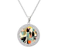 LYHVSFJW Collier avec pendentif rond en forme de chat d'art moderne du milieu du siècle pour femme - Collier élégant et délicat en alliage avec chaîne réglable - Bijoux tendance, One size, Zinc