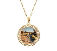 LYHVSFJW Collier avec pendentif rond en forme de chien marchant sur la route de terre pour femme - Collier élégant et délicat en alliage avec chaîne réglable - Bijoux tendance, One size, Zinc, Diamant