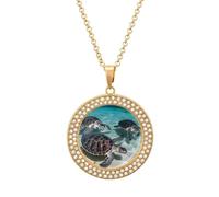 LYHVSFJW Collier avec pendentif rond pour femme - Tortues de mer - Faux diamant - Élégant collier délicat en alliage avec chaîne réglable - Cadeau tendance, One size, Zinc, Diamant