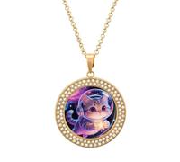LYHVSFJW Collier avec pendentif rond Space Kitty pour femme - Faux diamant - Élégant et délicat - En alliage - Avec chaîne réglable - Cadeau tendance, One size, Zinc, Diamant