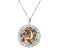 LYHVSFJW Collier avec pendentif rond sur le thème de la vie de la forêt faon pour femme - Collier élégant et délicat en alliage avec chaîne réglable - Bijoux tendance, One size, Zinc, Diamant