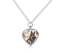 LYHVSFJW Collier urne funéraire en forme de cœur pour les cendres de berger allemand pour chiens et chats - Pendentif funéraire pour animal domestique - Médaillon souvenir - Pendentifs commémoratifs