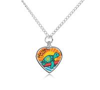 LYHVSFJW Collier urne imprimé tortue de mer coucher de soleil pour cendres, collier funéraire en forme de cœur pour chiens, chats, pendentif urne funéraire pour animal de compagnie, bijoux souvenirs
