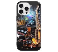 LYHVSFJW Coque de téléphone pour saxophone et piano compatible avec iPhone 16/Pro - Housse de protection antichoc fine en verre - Noir