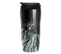 LYHVSFJW Gobelet isotherme réutilisable en plastique avec couvercle - Motif statue de la Liberté - Double paroi - Tasse de voyage pour café chaud - Cadeau pour homme et femme - Sans BPA - 355 ml