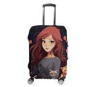 LYHVSFJW Housse de protection élastique pour valise de voyage avec fermeture éclair - Pour femme qui aime les chats - Lavable - Convient aux bagages de 48,3 à 81,3 cm, blanc, M, Fleurs et animaux