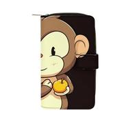 LYHVSFJW Long portefeuille en cuir pour femme et homme - Grande capacité - Avec 12 porte-cartes - Illustration artistique de girafe, Singe de dessin animé tenant des fruits, 19.7x11x3.5cm, Moderne