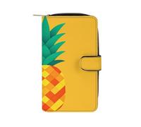 LYHVSFJW Long portefeuille en cuir pour femme et homme - Grande capacité - Avec 12 porte-cartes - Motif aquarelle pêche colorée, Ananas tropical hawaïen., 19.7x11x3.5cm, Moderne
