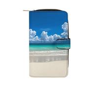 LYHVSFJW Long portefeuille en cuir pour femme et homme - Grande capacité - Avec 12 porte-cartes - Motif patte de chien, Plage de sable blanc tropical, 19.7x11x3.5cm, Moderne