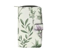 LYHVSFJW Long portefeuille en cuir pour femme et homme - Grande capacité - Avec 12 porte-cartes - Style anime - Motif chat, Feuilles et branches de sauge aux herbes vertes, 19.7x11x3.5cm, Moderne