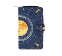 LYHVSFJW Long portefeuille en cuir pour homme et femme avec dragonne de grande capacité avec 12 porte-cartes flocons de neige et arbres de Noël, Phase lunaire Soleil Zodiaque Astrologie mystique,