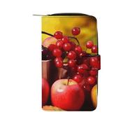 LYHVSFJW Long portefeuille en cuir pour homme et femme - Grande capacité - Avec 12 porte-cartes - Aquarelle abstraite - Pour changer de guitare, Feuilles et fruits rouges d'automne, 19.7x11x3.5cm,