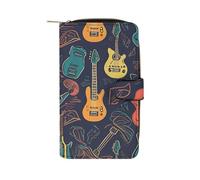 LYHVSFJW Long portefeuille en cuir pour homme et femme - Grande capacité - Avec 12 porte-cartes - Doré pailleté - Motif sapin de Noël, Motif guitarra, 19.7x11x3.5cm, Moderne