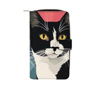 LYHVSFJW Long portefeuille en cuir pour homme et femme - Grande capacité - Avec 12 porte-cartes - Fond papillon coloré, Chat noir et blanc., 19.7x11x3.5cm, Moderne