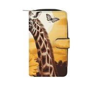 LYHVSFJW Long portefeuille en cuir pour homme et femme - Grande capacité - Avec 12 porte-cartes - Motif horizon de Chicago, Girafe et tournesol., 19.7x11x3.5cm, Moderne