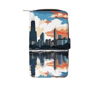LYHVSFJW Long portefeuille en cuir pour homme et femme - Grande capacité - Avec 12 porte-cartes - Motif horizon de Chicago, Horizon de Chicago, 19.7x11x3.5cm, Moderne