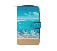 LYHVSFJW Long portefeuille en cuir pour homme et femme - Grande capacité - Avec 12 porte-cartes - Motif plage - Avec un sac à monnaie pour planche de surf, Tropical Blue Sea Beach, 19.7x11x3.5cm,
