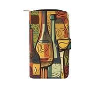 LYHVSFJW Long portefeuille en cuir pour homme et femme - Grande capacité - Avec 12 porte-cartes - Plage tropicale - Coucher de soleil, Art de la bouteille de vin, 19.7x11x3.5cm, Moderne