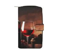 LYHVSFJW Long portefeuille en cuir pour homme et femme - Grande capacité - Avec 12 porte-cartes - Porte-monnaie paresseux, Vin rouge et bouteille, 19.7x11x3.5cm, Moderne