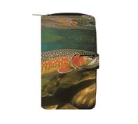 LYHVSFJW Long portefeuille en cuir pour homme et femme - Grande capacité - Avec 12 porte-cartes - Pour pêche à la truite de ruisseau - Pour la pêche à la mouche, Brook Trout Fly Fishing,