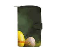 LYHVSFJW Long portefeuille en cuir pour homme et femme - Grande capacité - Avec 12 porte-cartes - Pour pêche à la truite de ruisseau - Pour la pêche à la mouche, Fleur jaune et œuf, 19.7x11x3.5cm,