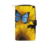 LYHVSFJW Long portefeuille en cuir pour homme et femme - Grande capacité - Avec 12 porte-cartes - Pour pêche à la truite de ruisseau - Pour la pêche à la mouche, Tournesols jaunes avec papillons