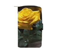 LYHVSFJW Long portefeuille en cuir pour homme et femme - Grande capacité - Avec 12 porte-cartes - Pour pêche à la truite de ruisseau - Pour la pêche à la mouche, Magnifiques roses jaunes,