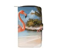 LYHVSFJW Long portefeuille en cuir pour homme et femme - Grande capacité - Avec 12 porte-cartes - Pour pêche à la truite de ruisseau - Pour la pêche à la mouche, Flamant rose de plage, 19.7x11x3.5cm,