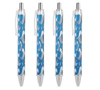 LYHVSFJW Lot de 4 stylos à bille rétractables à encre noire avec motif vague bleue super doux 0,5 mm Pointe moyenne