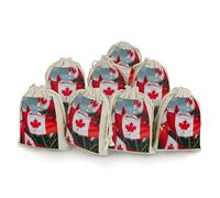 LYHVSFJW Lot de 8 sacs cadeaux avec cordon de serrage, sacs de fête, sacs à dragées et nombreux petits drapeaux canadiens sacs en toile de jute pour mariages, vacances et événements