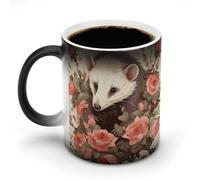 LYHVSFJW Opossum And Roses Tasse à café fantaisie en céramique changeant de chaleur Tasse à thé personnalisée 325 ml pour boissons chaudes et froides, maison, bureau, fête