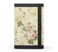 LYHVSFJW Portefeuille à trois volets avec 8 emplacements pour cartes, poche fine à fermeture éclair pour pièces de monnaie, portefeuille divisé pour homme et femme, Petites fleurs crème, Taille unique