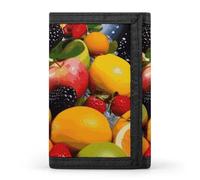 LYHVSFJW Portefeuille à trois volets avec 8 emplacements pour cartes, poche fine à fermeture éclair pour pièces de monnaie, portefeuille divisé pour homme et femme, Fruits colorés., Taille unique