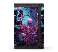 LYHVSFJW Portefeuille à trois volets avec 8 emplacements pour cartes, poche fine à fermeture éclair pour pièces de monnaie, portefeuille divisé pour homme et femme, Images de crâne couleur, Taille