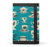 LYHVSFJW Portefeuille à trois volets jaune moutarde et marron avec 8 emplacements pour cartes, poche fine à fermeture éclair, portefeuille divisé pour homme et femme, Tasse à thé rétro, Taille unique