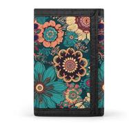 LYHVSFJW Portefeuille à trois volets pour cartes de tarot mystique avec 8 emplacements pour cartes, poche fine à fermeture éclair, portefeuille divisé pour homme et femme, Fleur de Bohême, Taille