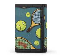 LYHVSFJW Portefeuille amérindien à trois volets avec 8 emplacements pour cartes, poche fine à fermeture éclair pour pièces de monnaie, portefeuille divisé pour homme et femme, Raquettes et balles de