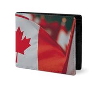 LYHVSFJW Portefeuille en cuir pour homme élégant porte-monnaie pour femme mince et fin avion au coucher du soleil portefeuille à deux volets porte-cartes, De nombreux petits drapeaux canadiens, Taille