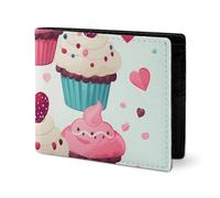 LYHVSFJW Portefeuille en cuir pour homme élégant pour femme - Portefeuille fin et fin à carreaux de buffle rouge et noir - Portefeuille à deux volets avec porte-cartes, Cupcake Candy Hearts Sweet