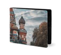 LYHVSFJW Portefeuille en cuir pour homme et femme, porte-monnaie élégant pour femme, fin et fin, style animé, motif chat, Place rouge de la cathédrale Saint-Basile à Moscou, Taille unique