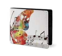 LYHVSFJW Portefeuille en cuir pour homme - Porte-monnaie élégant pour femme - Fin et fin - Pêche et marron - Portefeuille à deux volets avec porte-cartes, Papillon musical, Taille unique