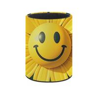 LYHVSFJW Pot à crayons rond pour bureau - Motif smiley jaune - Organisateur de bureau - Joli pot à crayons en cuir pour bureau et maison