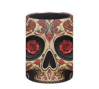 LYHVSFJW Pot à crayons rond pour bureau, rose rouge, tête de mort, organisateur de bureau pour bureau, maison, fournitures de rangement