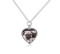 LYHVSFJW Puppys Collier urne en forme de carlin pour cendres - Collier funéraire pour chiens et chats - Pendentif funéraire pour animal domestique - Médaillon souvenir pour chiot