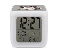 LYHVSFJW Réveil numérique avec 7 couleurs de chien Shih Tzu coloré Petit réveil LED Minuteur de sommeil Réveil intelligent pour dormeurs profonds Simple à utiliser Facile à utiliser