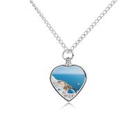 LYHVSFJW Santorini Collier urne funéraire en forme de cœur avec vue sur la mer et l'île grecque pour cendres - Collier funéraire pour chiens et chats