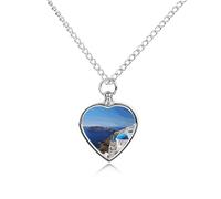 LYHVSFJW Santorini Collier urne funéraire en forme de cœur avec vue sur la mer et l'île grecque pour cendres - Collier funéraire pour chiens et chats